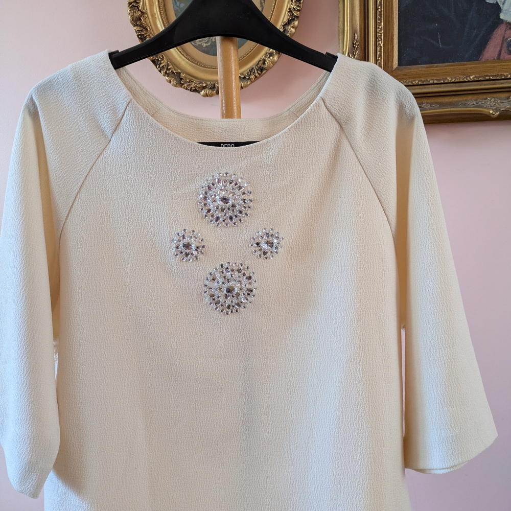 Elegant Cream Embellished Women's Top